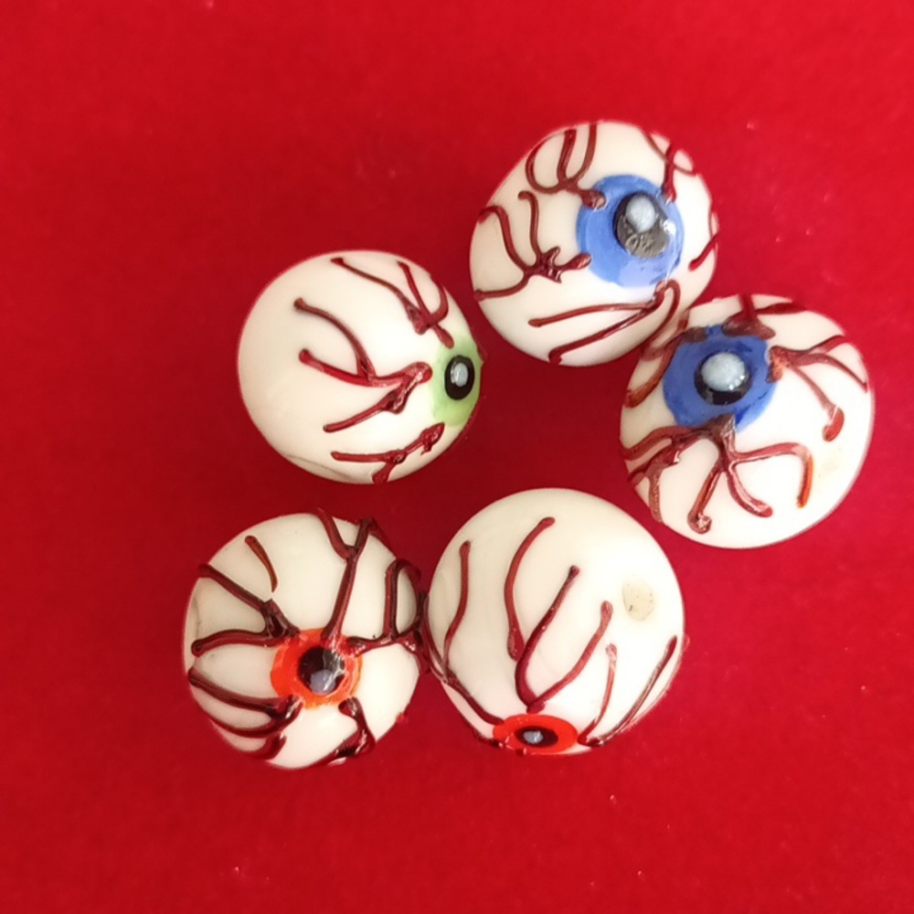 Bloodshot Glass Eyeballs Beads Set Of Five Lampwork